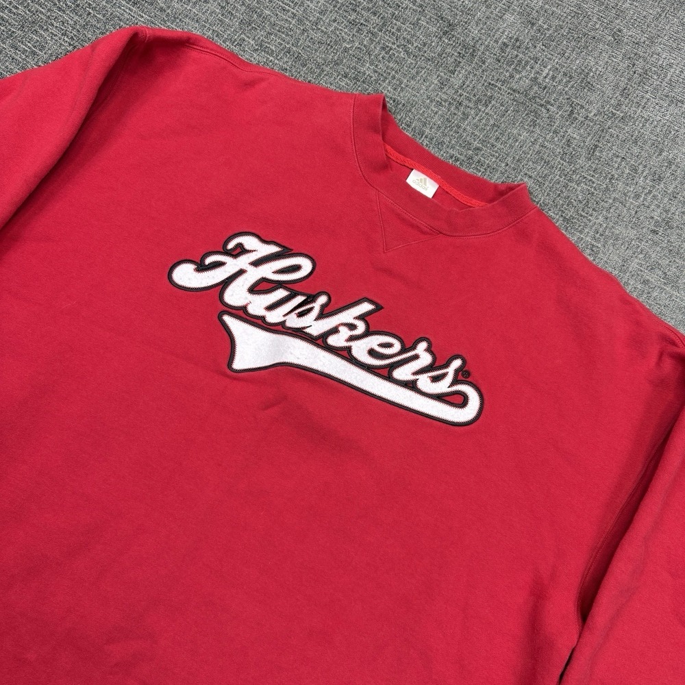 Adidas Nebraska Huskers Sweatshirt Men's XL Red Crewneck Spell Out Embroidered